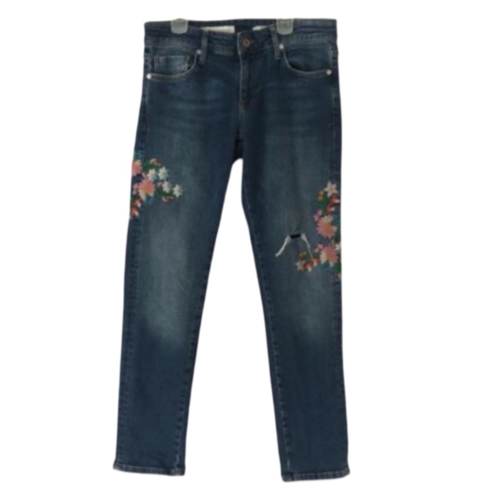 Anthropologie Pilcro Floral Embroidery Mid Rise Straight Leg Boyfriend Jeans - Picture 6 of 10